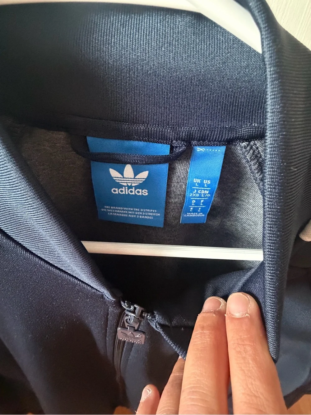 adidas Navy Blue Track Jacket with White Stripes
